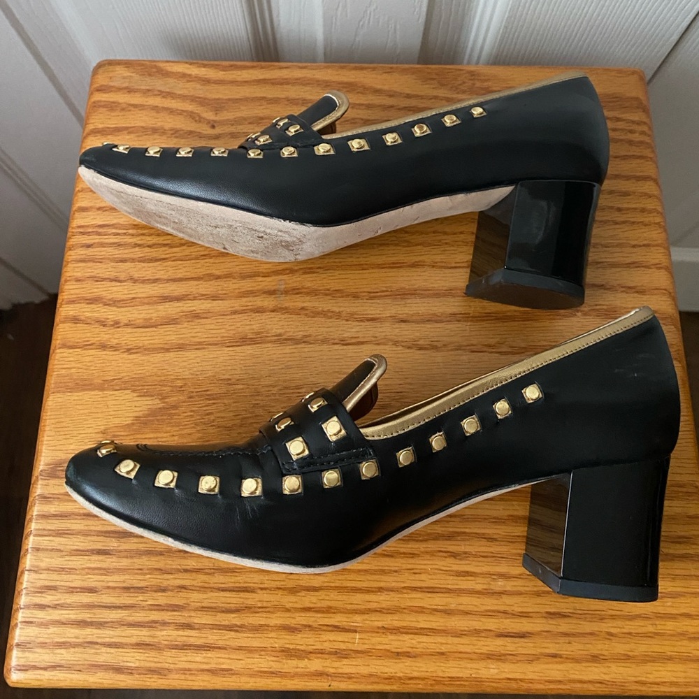 TORY BURCH Perfect Black/Dulce de Leche Leather Studded Loafers Pumps SZ 6.5 - Picture 6 of 15